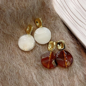 Boucles D'oreilles En Résine Ronde Rétro Avec Tige En Argent Sterling 925 Marbré Ambre Ivoire Bijoux De Mode Pour Femmes