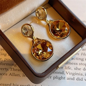 Vintage Drop Earrings With 925 Sterling Silver Earring Post Alloy Crystal Resin Geometric Women Elegant Light Luxury