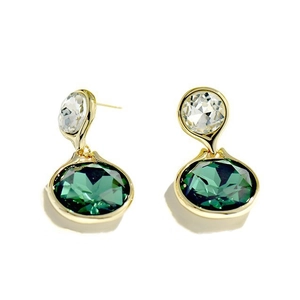925 silver needle drop earrings with emerald green crystals and gold plated settings