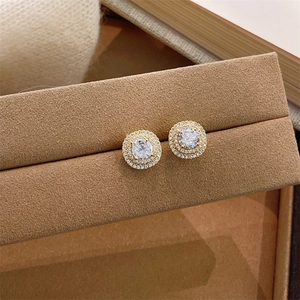 Elegant Double Halo Zircon Stud Earrings With 925 Sterling Silver Earring Post Gold Plated Luxury Jewelry For Women