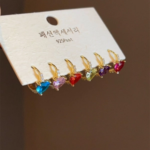 Heart Geometric Colorful Zircon Crystal Earrings With 925 Sterling Silver Earring Post Copper Gold Plated Jewelry For Women