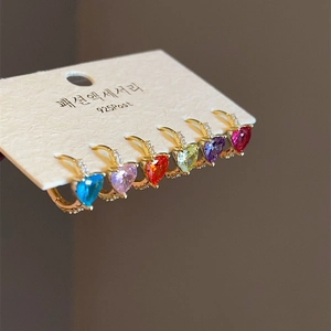Detailed set of six heart-shaped colorful crystal earrings with 925 silver posts
