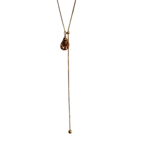 Vintage golden tiger eye stone Y-shaped long sweater necklace with water drop pendant