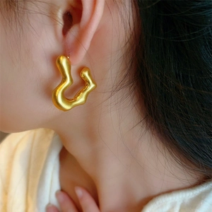 Boucles D'oreilles Coeur Avec Tige En Argent Sterling 925 Mat Brossé Texture Bambou Irrégulière Bijoux Femme