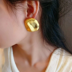 Hammered Metal Stud Earrings Irregular Geometric Gold Silver Color Minimalist Fashion Jewelry For Women With Copper Earring Post
