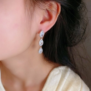 Triple Tiered Water Drop Dangle Earrings Cubic Zirconia Luxury Banquet Jewelry With 925 Sterling Silver Earring Post