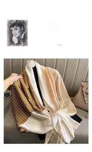 Detailed shot of retro geometric silk scarf with elegant champagne satin finish