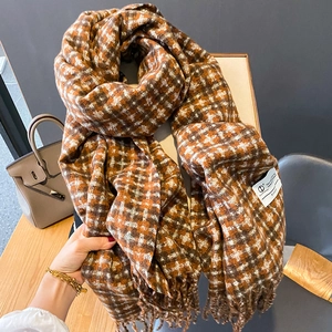Écharpe À Carreaux Imitation Cachemire Douce Chaude Épaisse Châle D'Hiver Avec Glands Pour Femmes