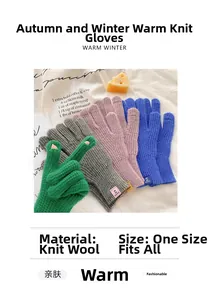 Detail view of knitted gloves with touchscreen finger opening and wrist ribbing