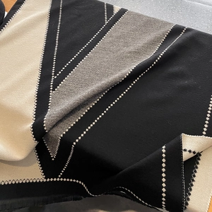 Soft geometric color block pashmina scarf in black, grey and beige with v-pattern