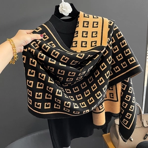 Women Winter Scarf Shawl Imitation Cashmere Warm Double Sided Jacquard Geometric Pattern Soft Tassel Fringe Elegant