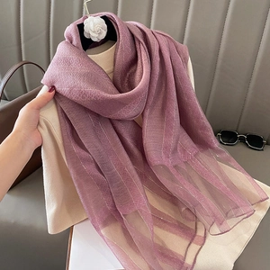 Elegant purple silk blend scarf with striped shimmer and jacquard patterns for women