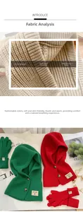 Détails de la maille épaisse d'une cagoule et gants d'hiver en vert et beige