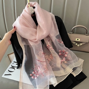 Luxury Women Silk Blend Winter Scarf Floral Tie-Dye Embroidery Long Pashmina Shawl Warm Winter Wrap Accessories