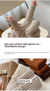 Detail of fingerless knit gloves showing thumb opening and soft wool texture