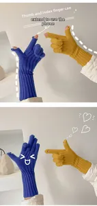 Detail of knitted gloves showing thumb and index finger openings for touchscreen use