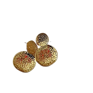 Unique gold plated abstract round earrings with textured hammered finish in gold