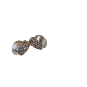 French style silver arched earrings with brushed metal finish and pave-set zircons
