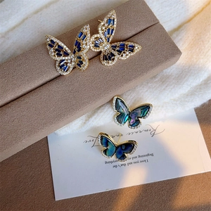 Elegant hollow butterfly earrings with abalone shell inlay and zircon accents