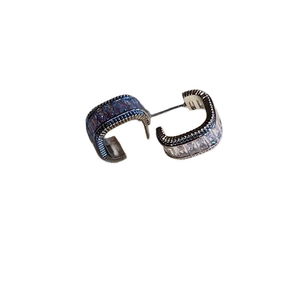 Silver C-shaped stud earrings with geometric channel-set rectangular zircon crystals