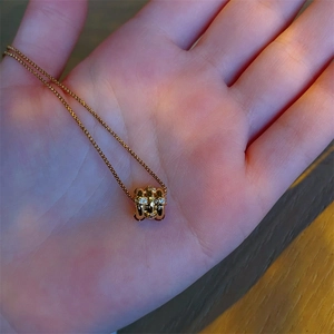 Gold Plated Copper Cylindrical Pendant Necklace With Cubic Zirconia Clavicle Chain Minimalist Elegant Jewelry For Women