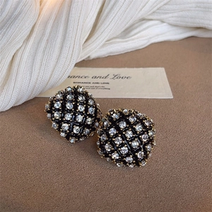 Vintage Geometric Stud Earrings Enamel Rhinestone With 925 Sterling Silver Earring Post Elegant Palace Style For Women