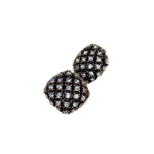 Elegant gold plated square stud earrings with black enamel and sparkling rhinestones