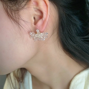 Boucles d'oreilles en argent S925 avec fleurs en cristal rose et perles design flocon de neige