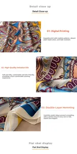 Close-up of paisley pattern silk scarf with digital printing and double-stitched edges