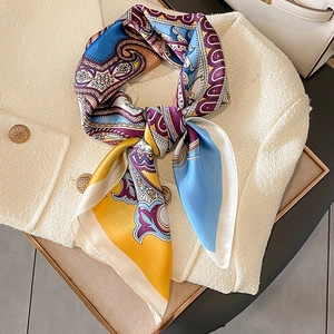 Square Scarf Women Imitation Satin Paisley Print Vintage Neck Scarf Elegant Fashion Headband Hair Tie Wrap Accessory