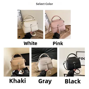 Detailed comparison of vintage crossbody bags in white, pink, khaki, grey, and black