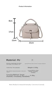 Detail specifications of beige PU leather crossbody bag with dimensions and texture info