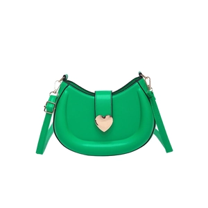 Sac sous le bras croissant vert citron chic avec fermoir doré en forme de cœur pour femme