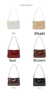 Détails des sacs à boucle en cuir chic en six couleurs dont beige, marron et noir classique