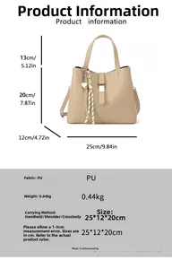 Detailed size chart for the large capacity bucket bag with precise dimensions and specs