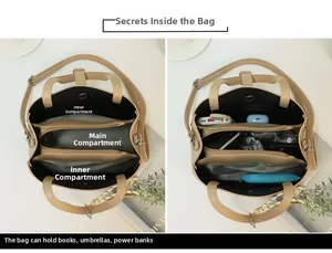 Detail view showing dual compartments and central zip pocket of lychee texture bag