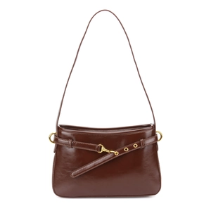 Sac à bandoulière rétro marron foncé en similicuir brillant avec boucle dorée vintage