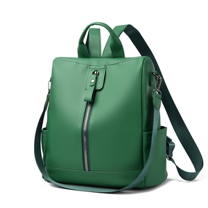 Green lychee texture PU leather anti-theft backpack for women with adjustable straps