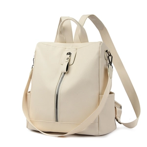 Chic cream white anti-theft backpack for women in soft PU leather with adjustable straps