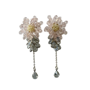 Boucles d'oreilles fleurs en cristal rose S925 argent avec glands élégants