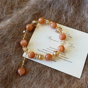 Bracciale Di Perle Pietra Del Sole Cristallo Placcato Oro Elegante Gioielli Per Donna