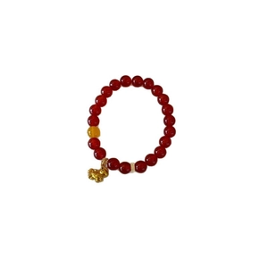 Red agate beaded bracelet with yellow bead and golden pig charm for New Year gift