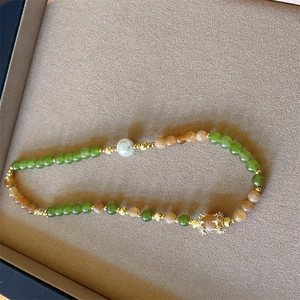 Bracelet double rang en jade Hetian avec perles vertes de 6mm, citrine et perle