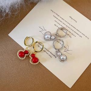 Wulu Gourd Drop Earrings With 925 Sterling Silver Earring Post Alloy Faux Artificial Pearl Rhinestone Hollow Out Elegant Jewelry