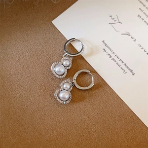 Exquisite pearl gourd drop earrings with sparkling micro-pave crystals in silver plating