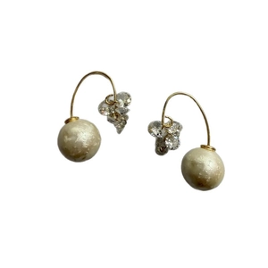 Elegant gold earrings featuring textured faux pearls and sparkling zircon clusters