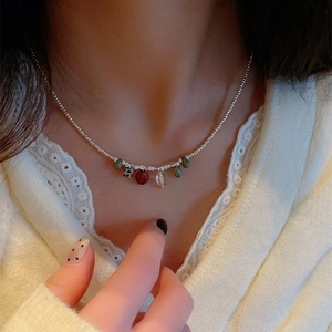 Czech Bead Necklace With Colorful Pendants Bohemian Retro Choker For Women Handmade Titanium Steel Extension