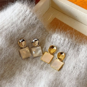 Boucles D'oreilles Pendantes En Nacre Carrée Bijoux Éclatants Géométriques Minimalistes Élégants Pour Femmes Avec Tige En Argent Sterling 925