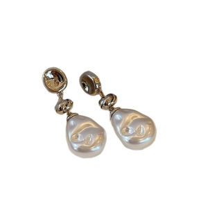 Elegant irregular baroque pearl drop earrings with minimalist silver metal accents