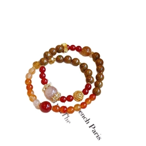 Ethnic style double-layer beaded bracelet with red agate and green natural stones